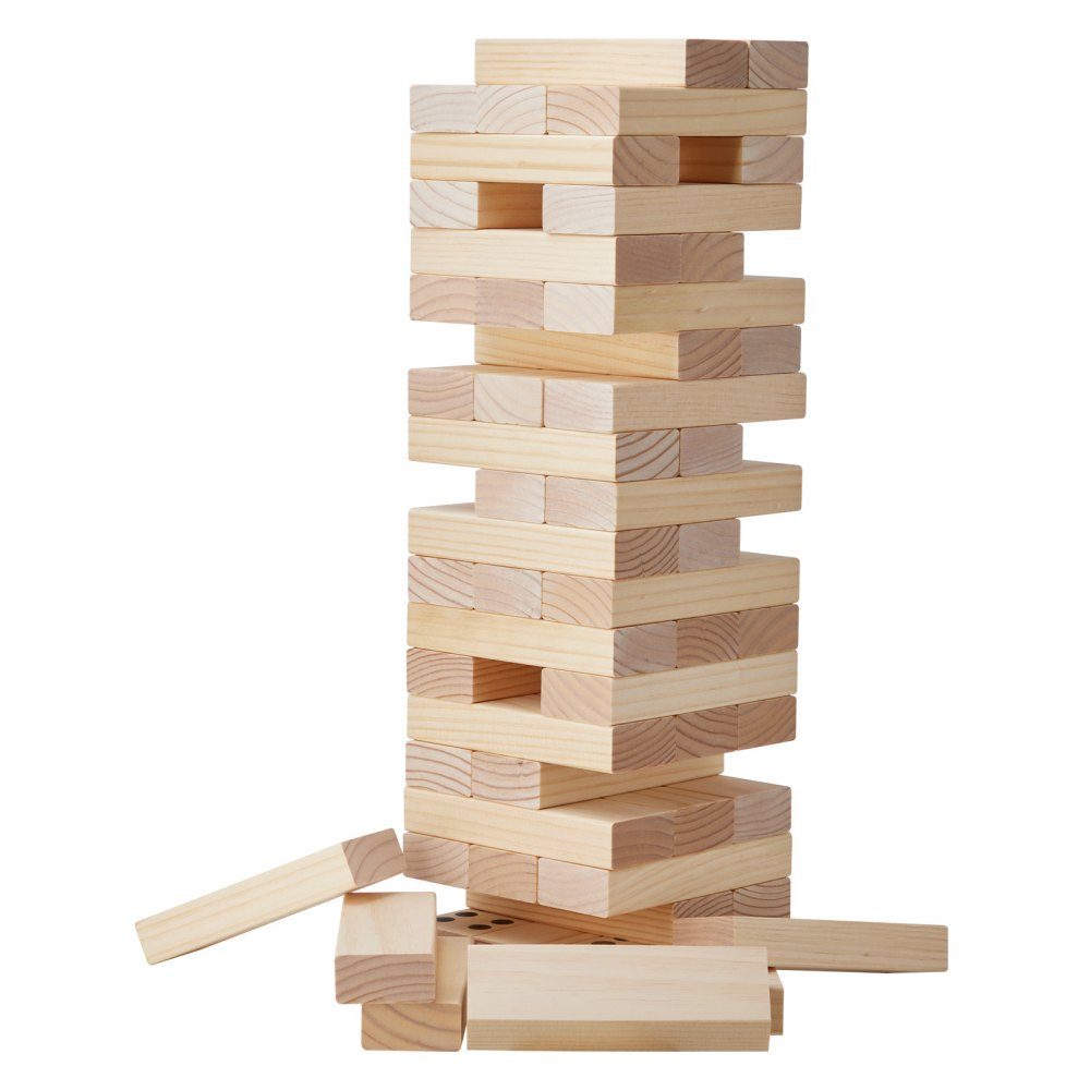 Tour culbutante avec 60 blocs, tableau de bord et sac de transport, tour culbutante en bois de pin, hauteur de tour en bois jusqu'à 60 cm, jeu d'empilage en bois, jeux familiaux de tour culbutante pour fête intérieure/extérieure