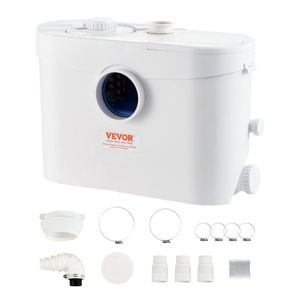 Hebeanlage, 700 W, 9600 l/h Durchfluss, 10 m Förderhöhe, Zerkleinerer-Abwasserpumpe mit 3 Wassereinlässen für Toilette, Keller, Küche, Spüle, Badewanne, Abwasserentsorgung, Geschirrspüler