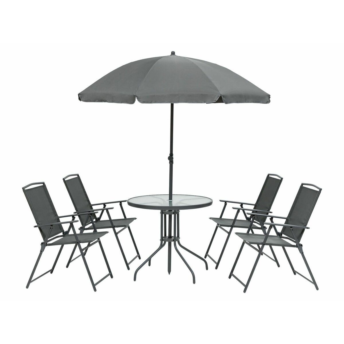 Groupe de sièges, 6 parties, avec table et parasol