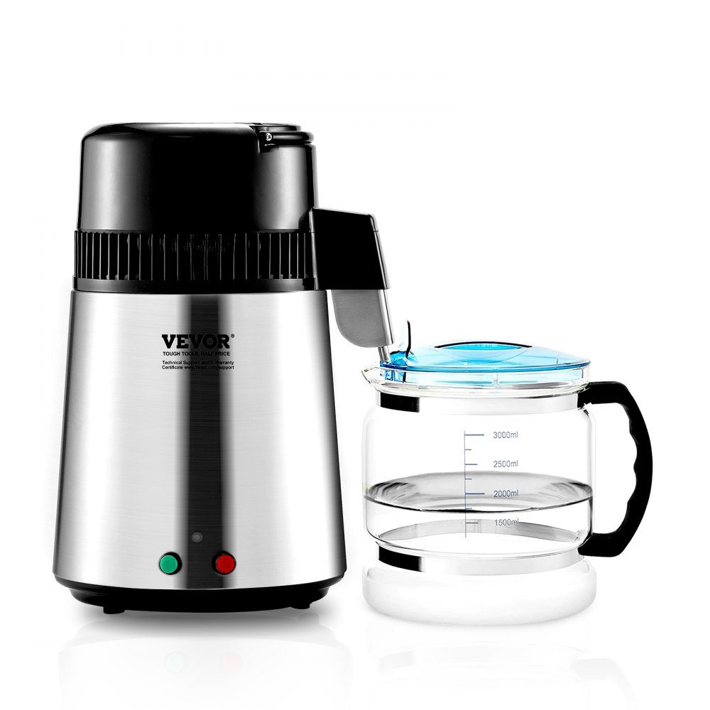 Waterdestilleerder 4L Gezuiverd waterfilter 750W Gedistilleerd water Roestvrij staal Binnendistilleerder Zilver Huishoudelijk 1L water per uur