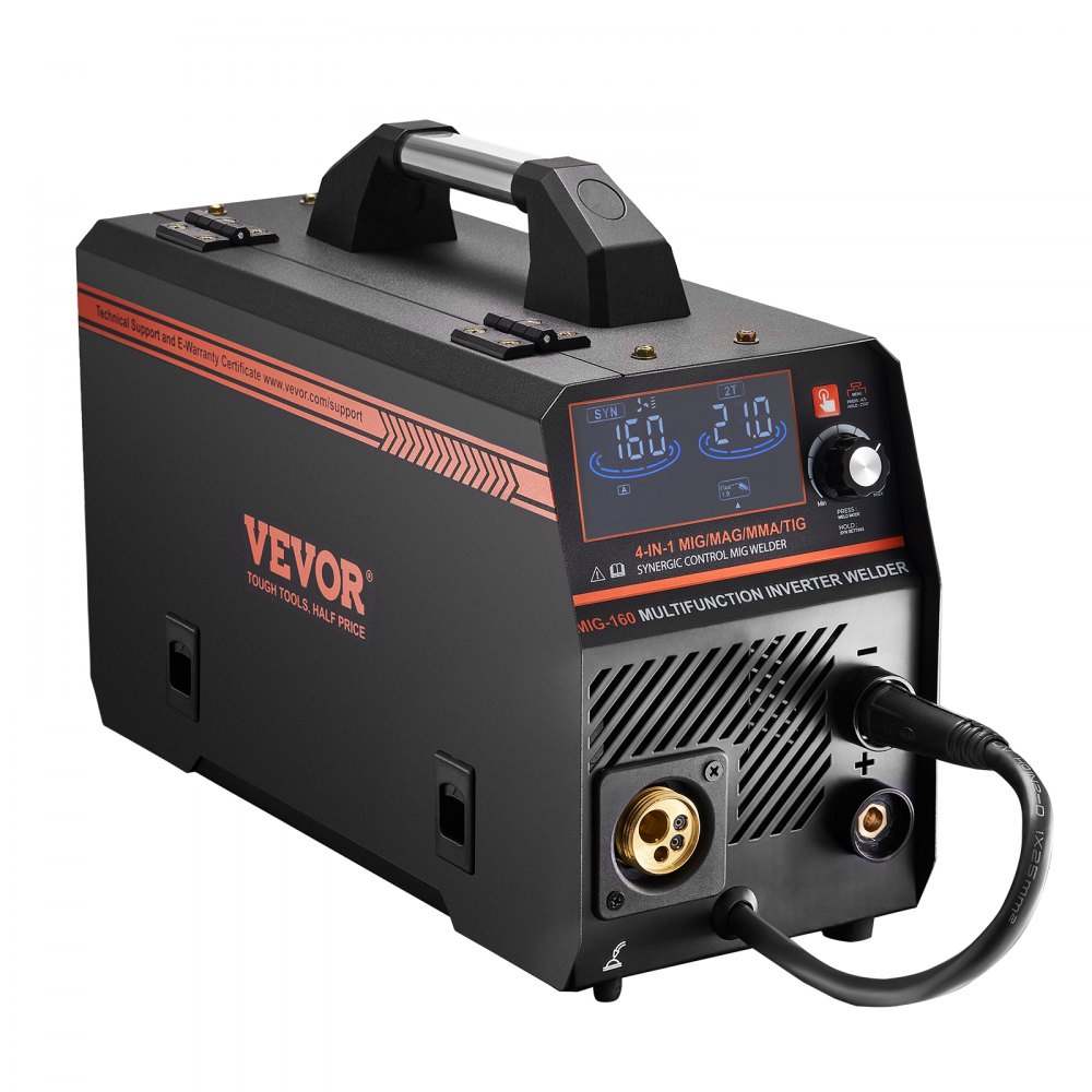 MIG-lasapparaat, 160A-lasapparaat, synergisch MIG-lasapparaat, 4-in-1 gas/MIG/MMA/Lift TIG-multiproceslasapparaat met IGBT-invertertechnologie en LCD-scherm