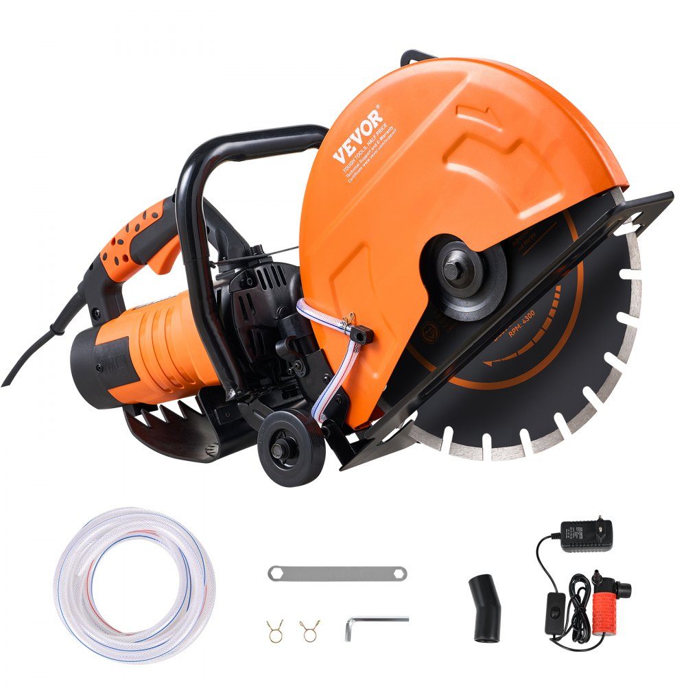 Electric Concrete Saw 356mm Heavy Duty Circular Saw 2800W Cutting Depth 127mm Wet/Dry Disc Saw with Water Pipe Water Pump Saw Blade for Stone and Brick
