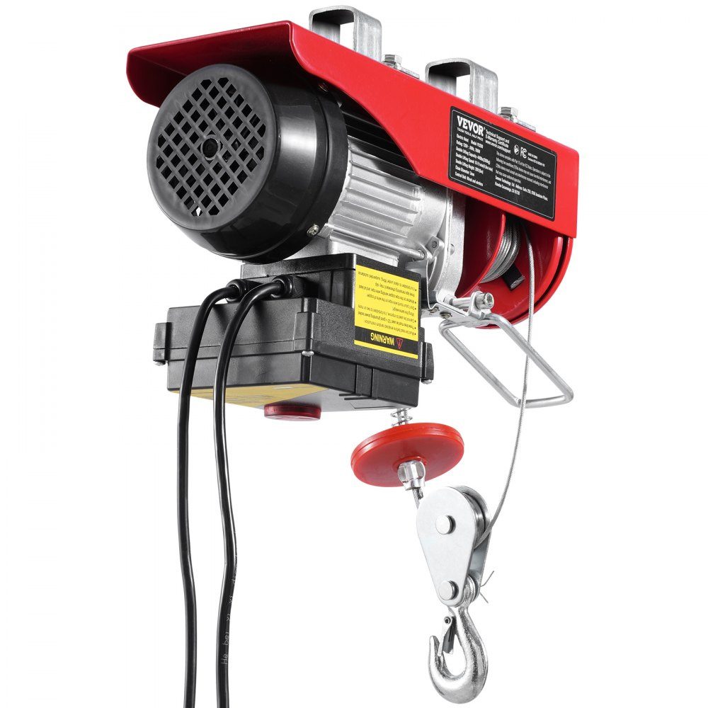 Elektrische lier, motorlier van 200 kg met 100 m draadloze en 4,2 m bedrade afstandsbediening, 12 m hefhoogte met enkele kabel, enkele/dubbele stroppen, takel voor garage, magazijn, fabriek