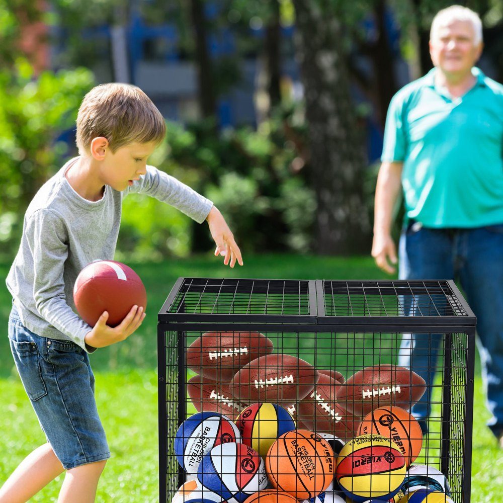 Wózek na piłki 850 x 675 x 825 mm, Piłki sportowe, Zamykana klatka do koszykówki, Klatka na piłki, Sprzęt do sportów halowych na świeżym powietrzu, Stalowy wózek do przechowywania na kółkach do garaży