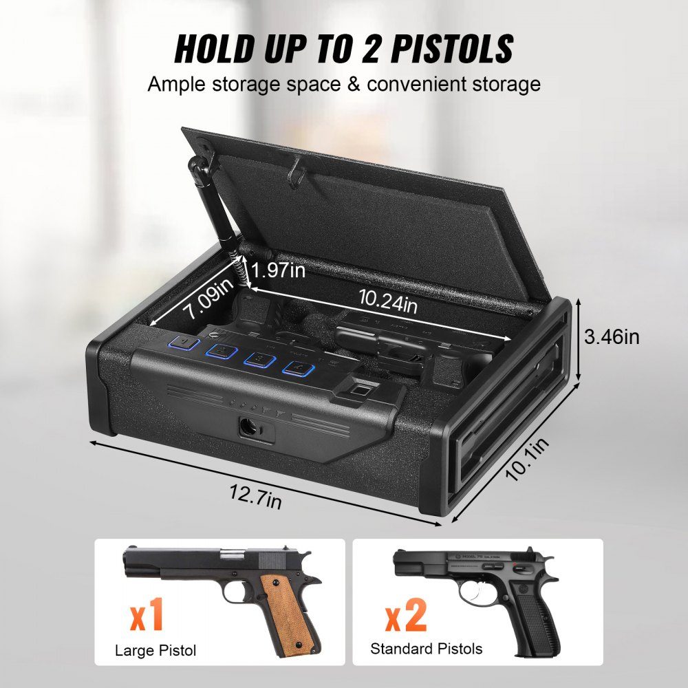 Gun Safe, Gun Case, Portable 2 Gun Gun Safe, Fingerprint, Key or Password, Cold Rolled Steel Gun Safe, 260x180x50mm, Gun Cabinet Wall Safe
