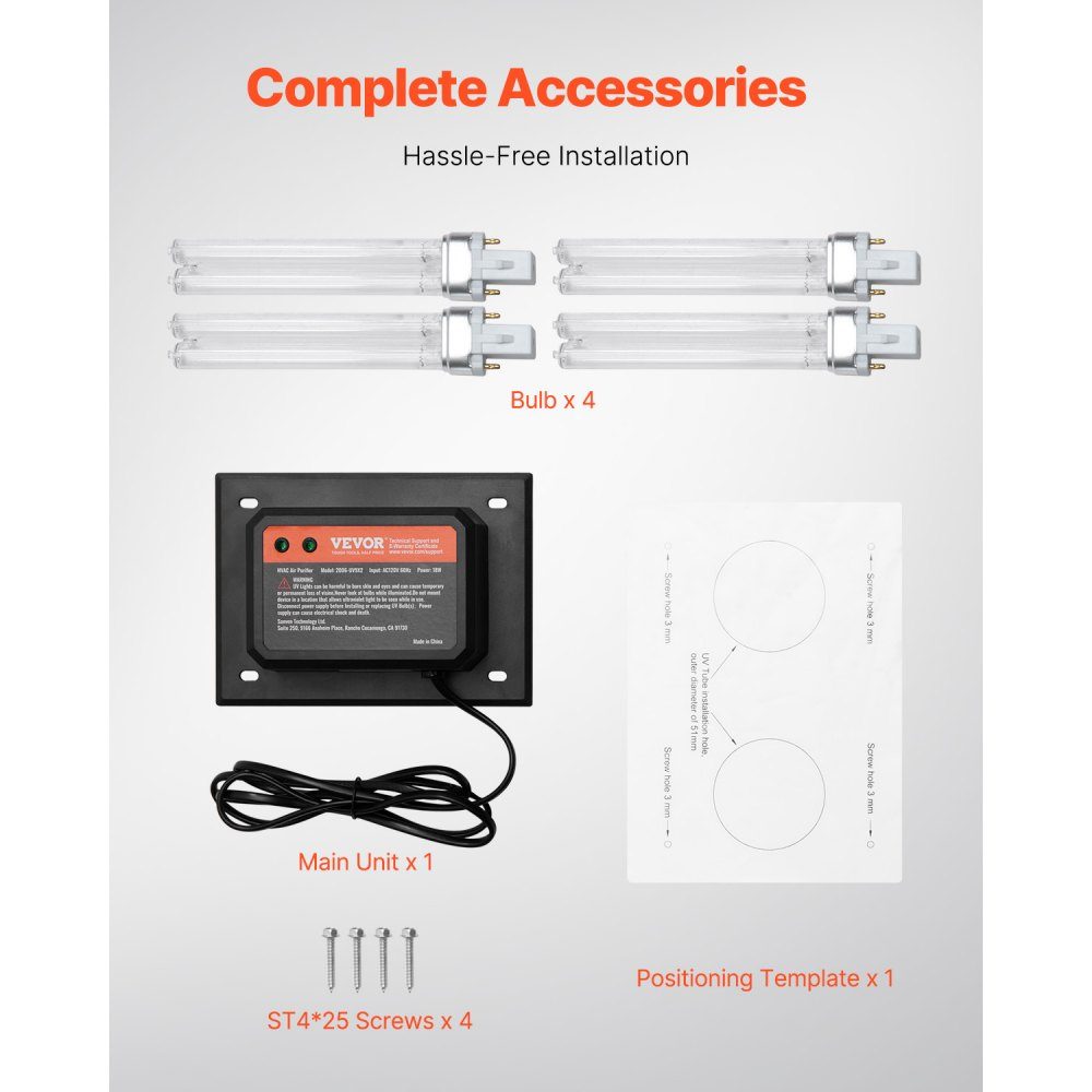 HVAC luchtreiniger voor het hele huis 18W 175 mm kanaal UV UVC licht voor airconditioner kanaalluchtwasser met 2 vervangingslampen HVAC UV-lampen luchtreiniger voor airconditioner