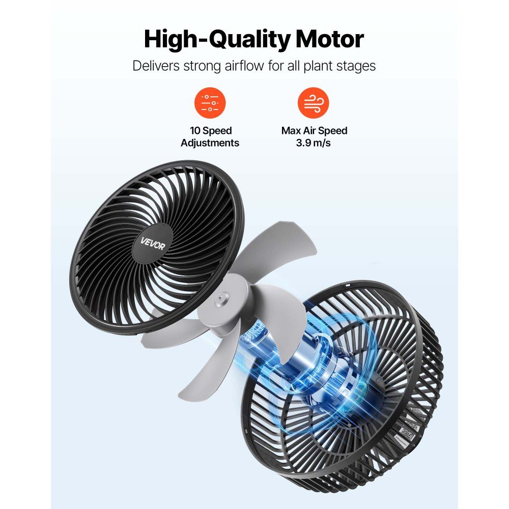 Grow Fan with Clip Oscillation, 10W Clip Fan with Type-C Port, 9 Speed ​​Levels & Circulation Mode, Circulation Fan for Circulation & Cooling in Grow Box, Grow Tent, Black