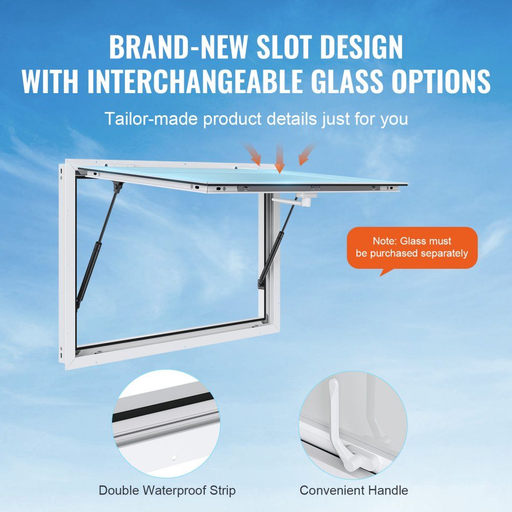 Imbissfenster für Imbisswagen, 915 x 610 mm, Servicefenster aus Aluminiumlegierung für Imbisswagen, bis zu 85° schwenkbares Servierfenster mit Markisentür und Abschlepphaken, für Imbisswagen und Imbissanhänger