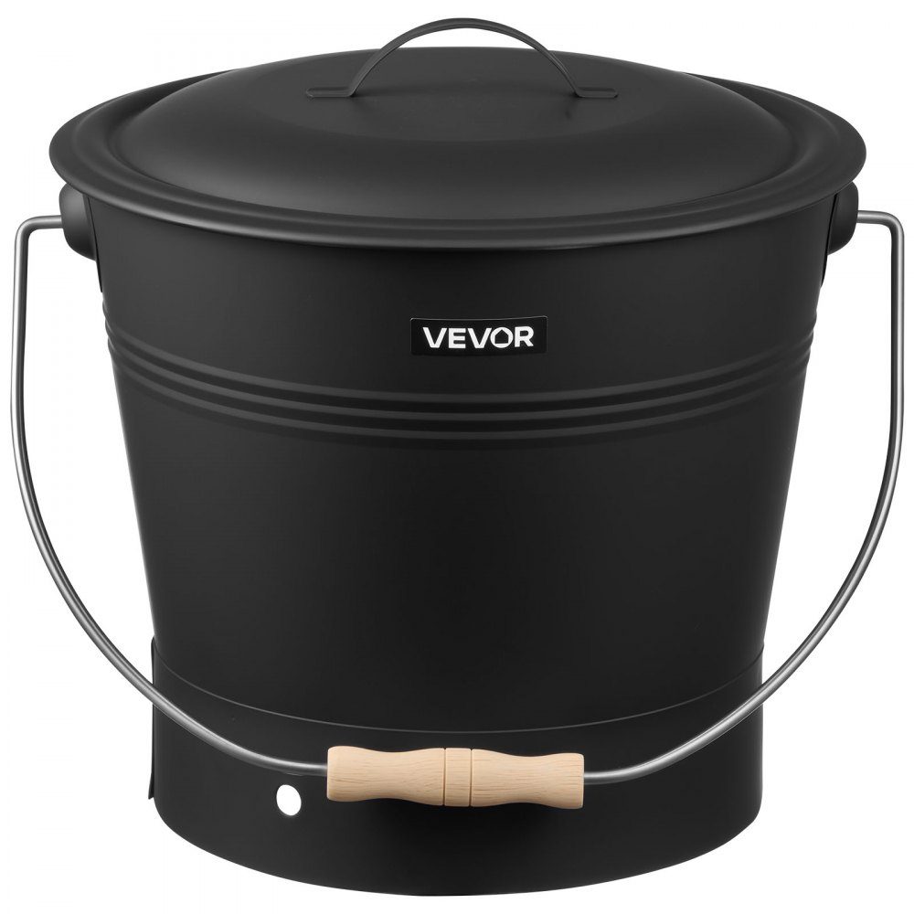 Ash bucket with lid, 4 parts. Set with coal bucket, shovel, broom and gloves, fireplace coal bucket and metal ash container, 9.8 liter capacity for fireplaces, fire pits, wood stoves
