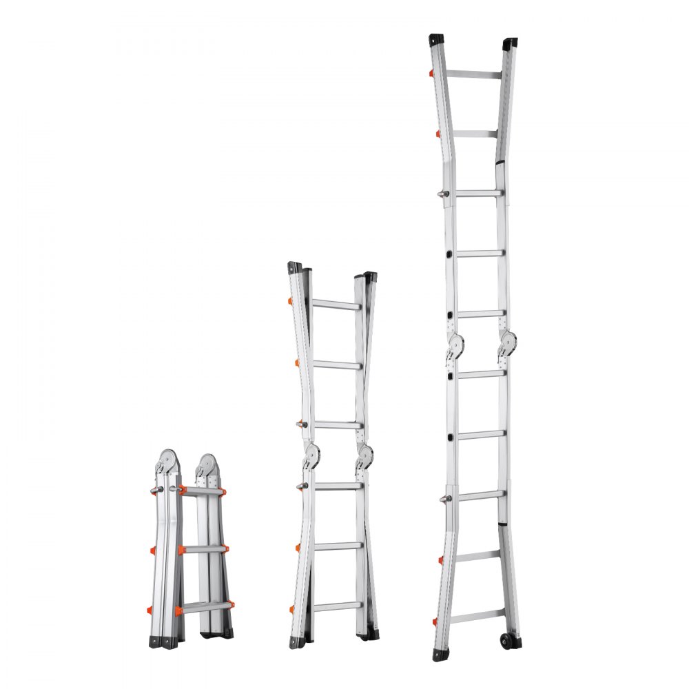 Telescopic A-Frame Ladder 3350mm Compact Aluminum Extension Ladder Multifunctional Portable Folding RV Ladder Telescopic Ladder for Homework Stairs Indoor Outdoor Roofs 150kg Load Capacity