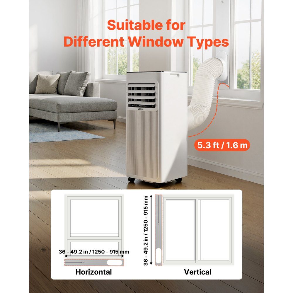 Mobile Klimaanlage 9000 BTU 2,6 kW mit Abluftschlauch, 3-in-1 mobile Klimaanlage mit Kühlung, Belüftung, Entfeuchtung, tragbare Klimaanlage mit LED-Display, Fernbedienung, 24-Stunden-Timer für Innenräume