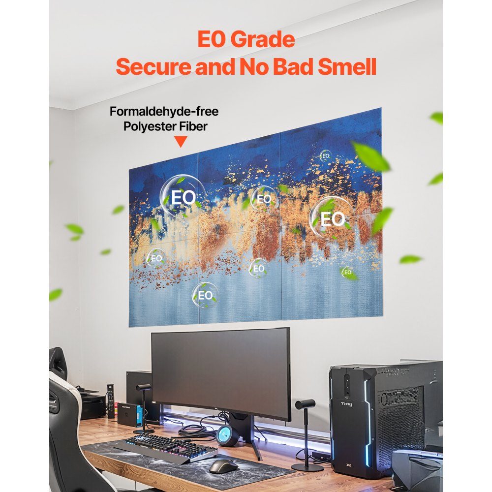 Packung mit 6 Akustikplatten, 1800 x 1200 x 10 mm, Akustikwandpaneele, selbstklebende dekorative Schalldämpfungs- und Absorptionsplatten für Zuhause, Büro, Studio, Spielzimmer, Theater, Malerei