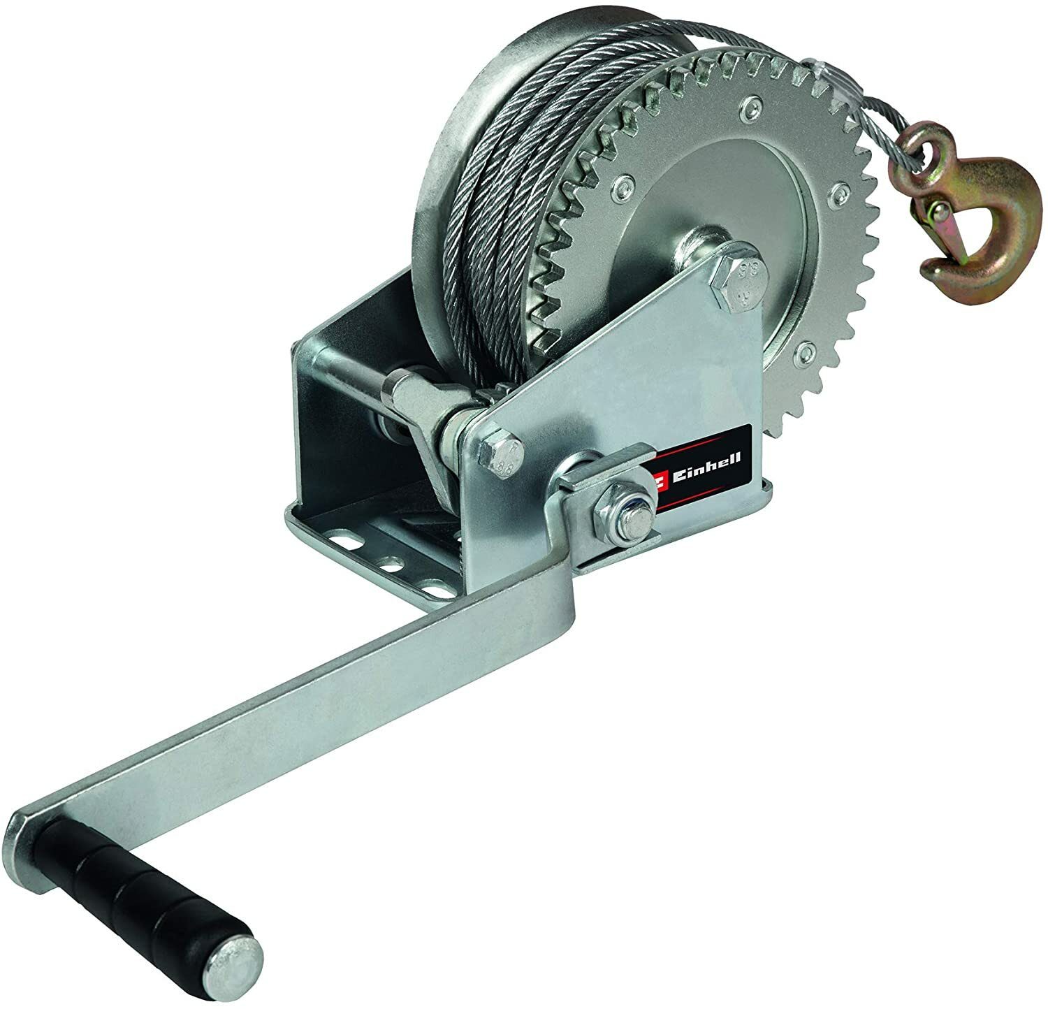 Einhell hand winch TC-WI 800 (max. load capacity 800 kg, 20 meter long twist-free wire rope, backstop, soft grip including safety load hook with safety flap)