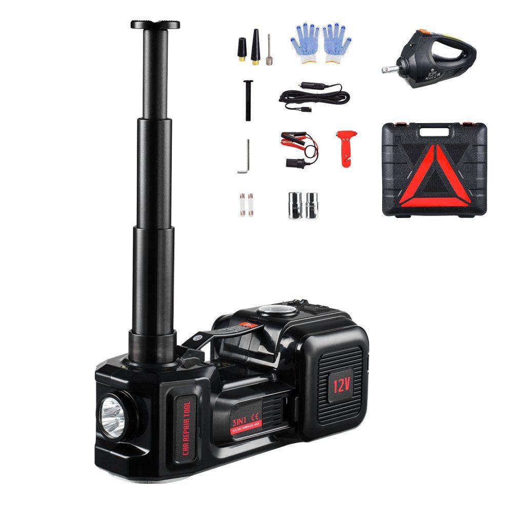 Electric Car Jack Adjustable Portable Scissor Jack (5T) with Built-in Pump, Tire Changer Replacement with Impact Wrench & LED Light Jack Set for Sedan SUV Truck