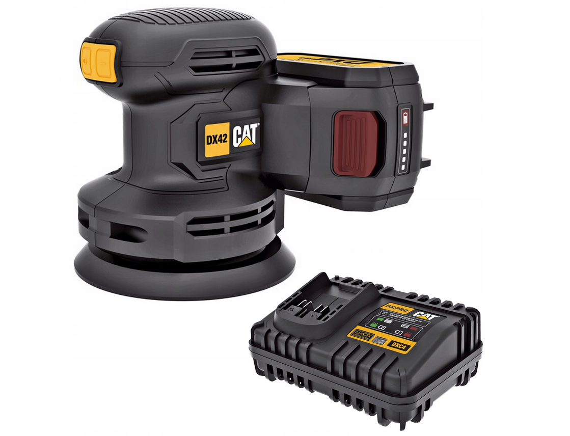 Ponceuse excentrique sans balais CAT DX42B 18V 125mm, coffret avec batterie et chargeur