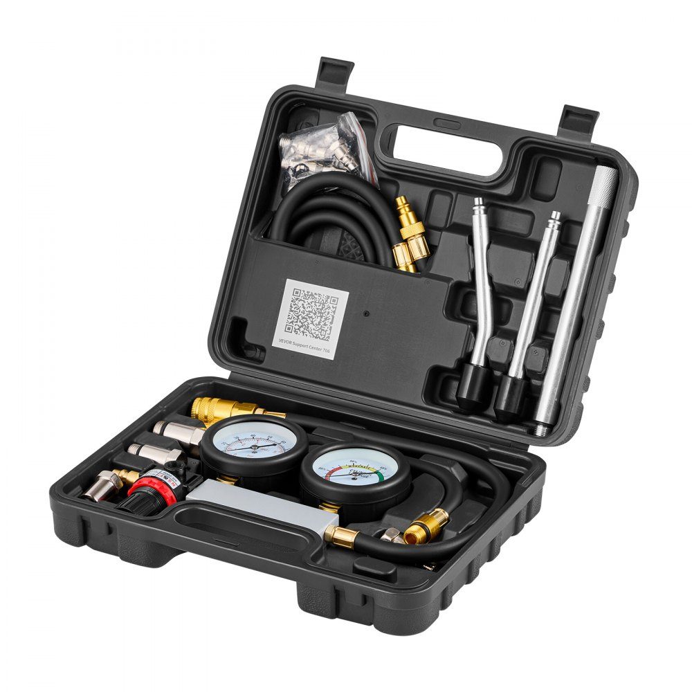 Engine Cylinder Pressure Loss Tester, 0-100psi Pressure Gauge Range, Cylinder Pressure Tester with 4 Adapters and 2 Metal Tubes, Automotive Compression Test Kit, Pressure Test and Leak Rate Measurement