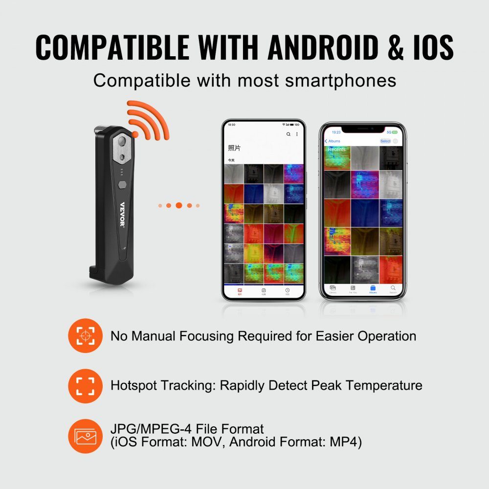 Thermal Imaging Camera for Android and IOS, Wireless Infrared Thermal Imaging Camera with 256x192 IR Resolution, Wi-Fi and Visual Camera, Thermal Imaging Camera with 25Hz Refresh Rate for Smartphones