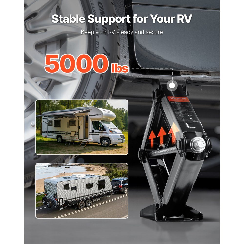 Motorhome Caravan Scissor Jack Jack (2268kg Load Capacity) with Crank, Base and Spirit Level (2 Pack), Stabilizer Leveling, 103-595mm Lifting Height, Stabilizer Jack