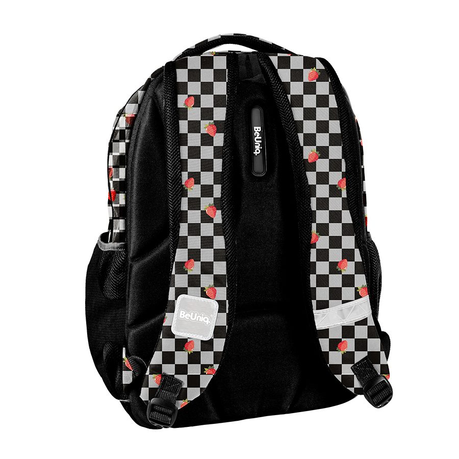 Sac à dos jeunesse BeUniq à carreaux fraise