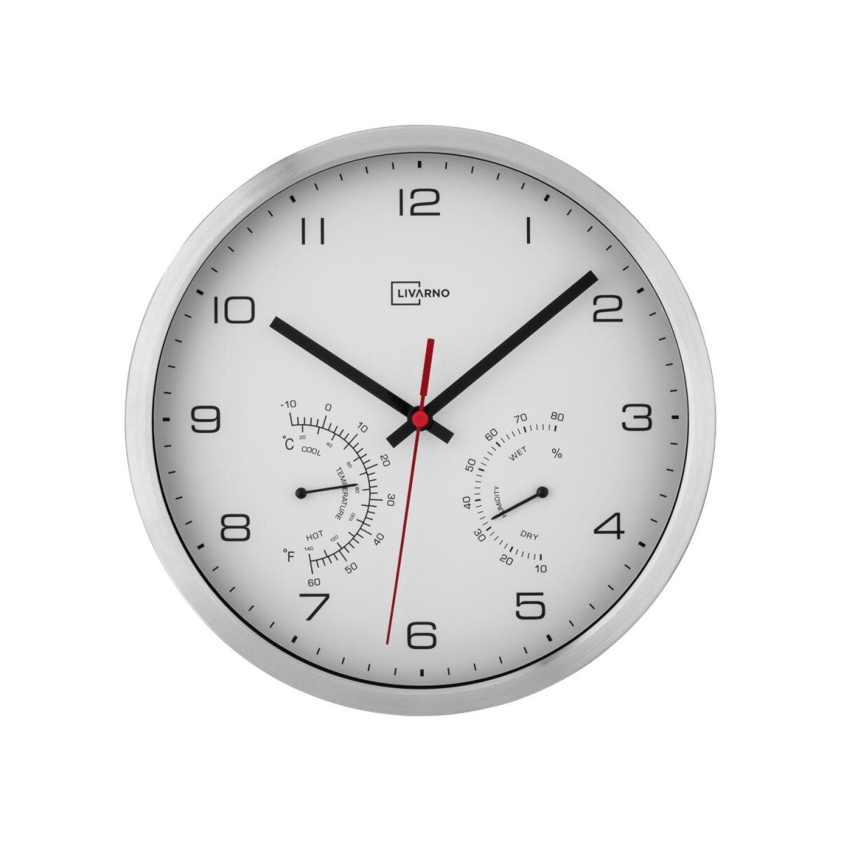 LIVARNO HOME Funk-Wanduhr aus Aluminium mit Thermometer und Hygrometer