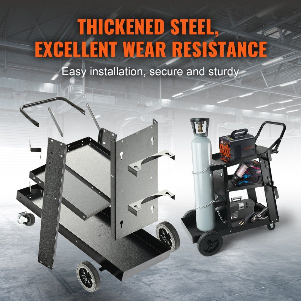 Welding trolley 3 floors Welding mobile max. 168-181 kg. Trolley for welding machines with 2 gas bottle holders. Ideal for manual welding, inert gas welding, argon arc welding