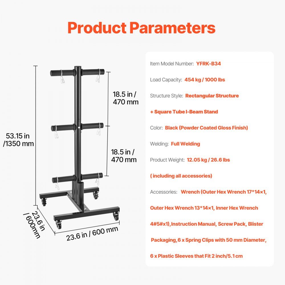Support de plaque de poids Arbre de plaque de poids pour plaques de poids de 2 pouces, arbre de plaque de poids standard enroulable, support de stockage de poids avec une capacité de charge de 454 kg, support de stockage