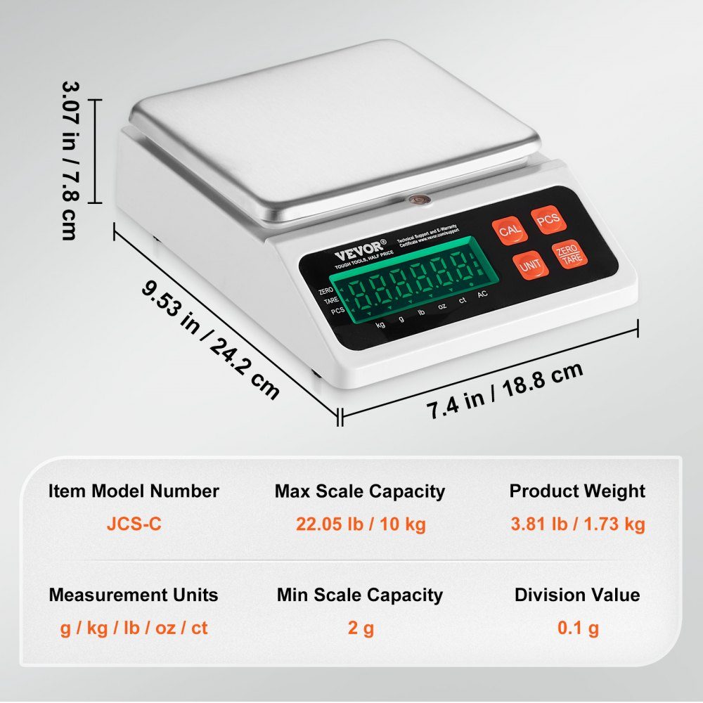 Industrial Counting Scale 10kg x 0.1g Digital Scale for Parts and Coins g/kg/lb/oz/ct Units Electronic Precision Scale Inventory Counting Scale Kitchen Jewelry Counting Scale with LED Screen