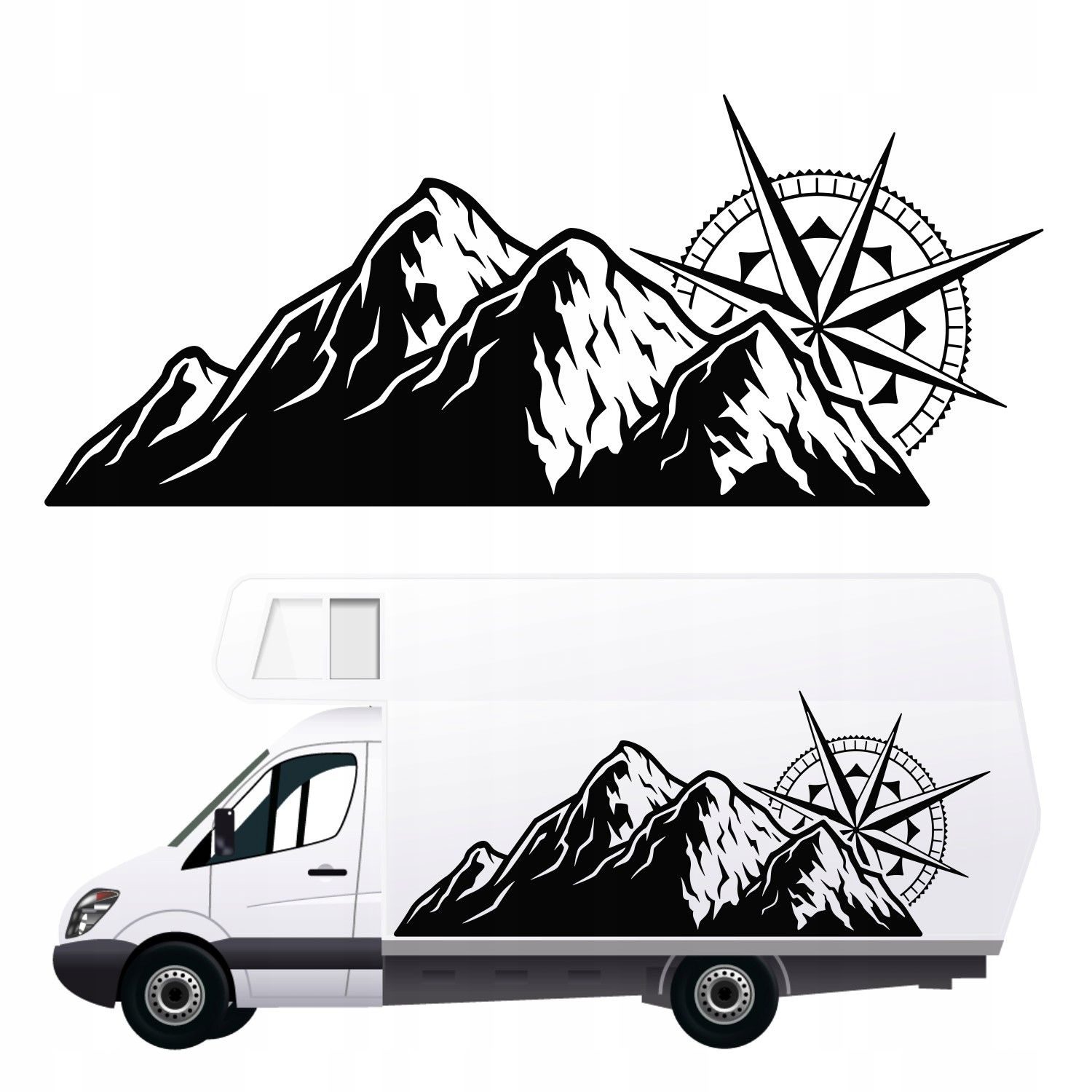 Produktbeschreibung: Aufkleber für Wohnmobil, Wohnwagen, Auto - Berge (170x70 cm) Design 10