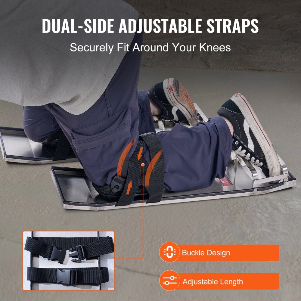 Stainless Steel Concrete Kneeboards, 697x205mm Concrete Gliders, Kneeboards for Concrete, Concrete Knee Pads, Pair of Movable Glides, with Board Straps for Cement and Concrete Processing