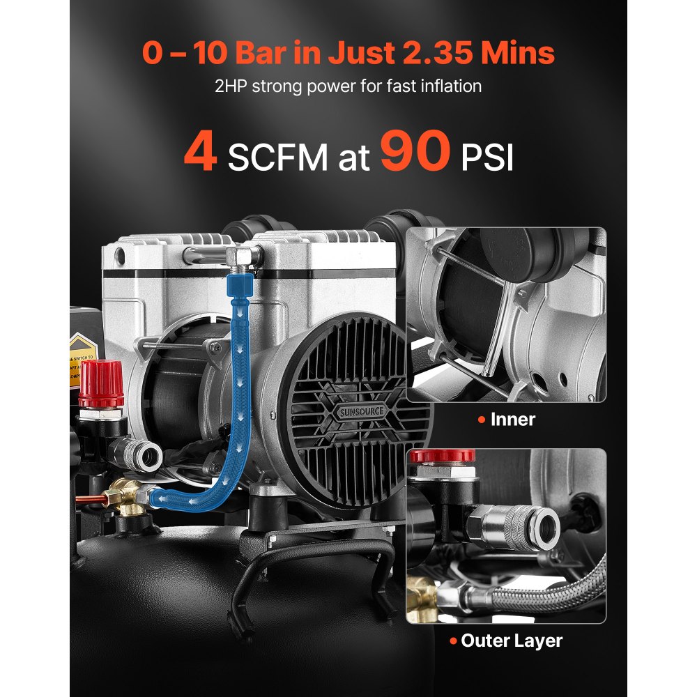 Persluchtcompressor 30 L, luchtcompressor 2 PK, 113 L/min bij 6,2 bar, max. 10 bar druk, olievrije compressortank voor autoreparaties, bandenvullen, schilderwerk, houtwerk & spijkerwerk Persluchtcompressor 30 L, luchtcompressor 2 PK, 113 L/min bij 6,2 bar, max. 10 bar druk, olievrije compressortank voor autoreparaties, bandenvullen, schilderwerk, houtwerk & spijkerwerk