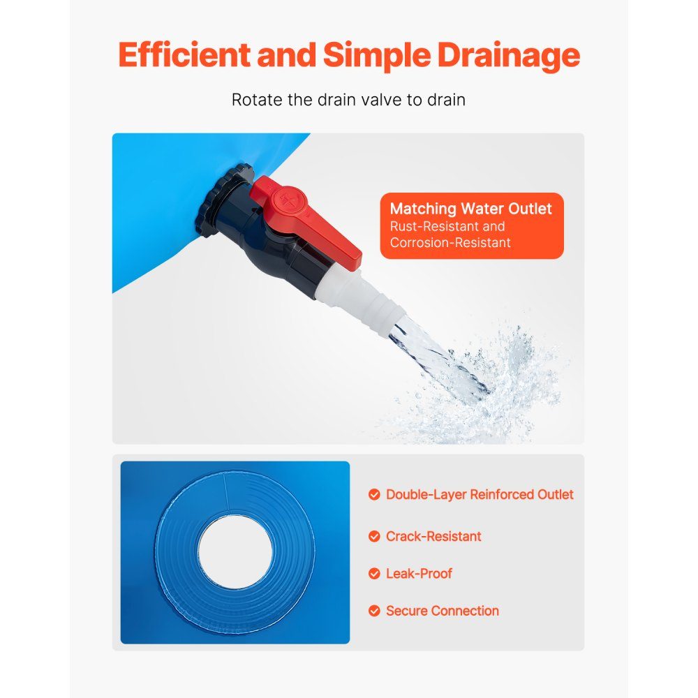 Étang à poissons en PVC d'une capacité de 1 700 L pliable pour aquarium rond avec cadre robuste et valve de vidange pour l'élevage de poissons rouges Koi (bleu)