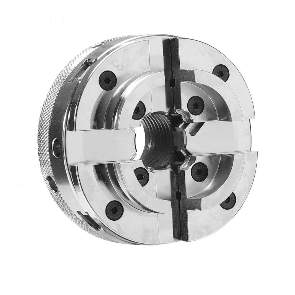 4" klauwplaat, centreerklauwplaat met 4 klauwen met 1" x 8 TPI draad en adapter, vernikkelde bekken van hoogwaardig staal, spreiders en klemmen voor houtbewerking
