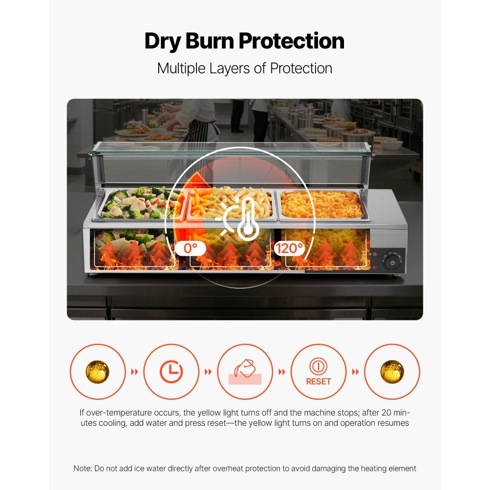 Chauffe-plats professionnel avec couvercle en verre et 3 récipients (taille 1/2) 1,5 kW Réchauffeur de buffet en acier inoxydable, récipient de buffet, bain-marie, station de réchauffement des aliments pour restaurants, fêtes, buffets