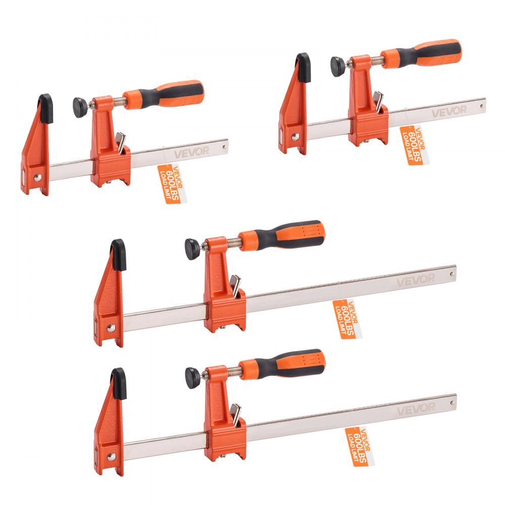 Woodworking Bar Clamps, 4 Pack (6"/12") Opening Locking F Clamp with 500 Pound Load Limit, 2.5" Depth, Cast Iron and Carbon Steel, Metalworking