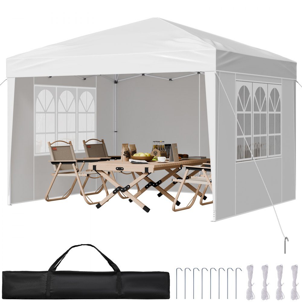 Opvouwbare tuinpaviljoen, 2,95x2,95x2,63m, paviljoentent, draagbare tuintent met zijwanden en geventileerde ramen, 3 hoogte-instellingen, partytent, zonnescherm voor buitenevenementen, wit