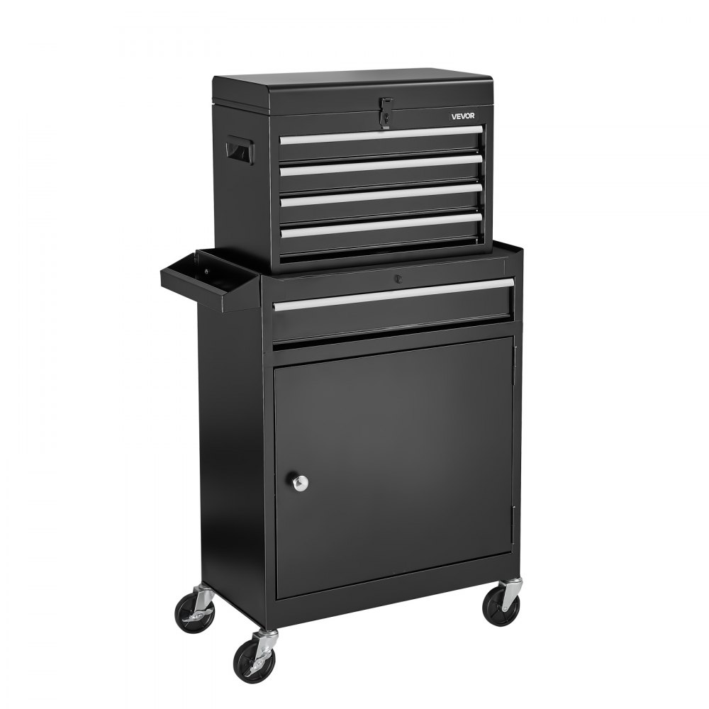 Werkplaatswagen, 2-in-1 design gereedschapswagen met 5 laden en uitneembare metalen gereedschapskist, sluitstang, beschermende voering en gereedschapsrek, garage-organizer voor magazijn, werkplaats Werkplaatswagen, 2-in-1 design gereedschapswagen met 5 laden en uitneembare metalen gereedschapskist, sluitstang, beschermende voering en gereedschapsrek, garage-organizer voor magazijn, werkplaats