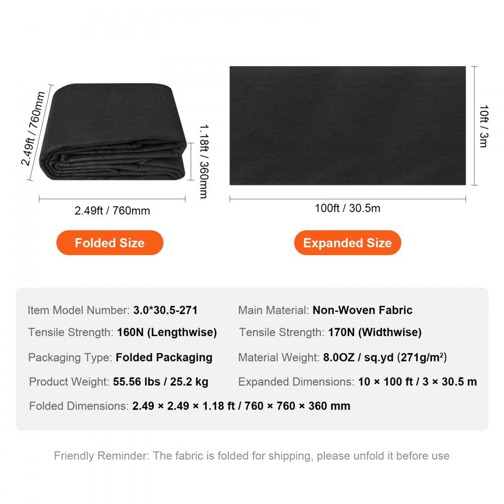Weed fleece 3.0 x 30.5 m garden fleece 271 g/㎡ weed protection floor fabric fleece tensile strength 160 N (longitudinal direction) 170 N (width) weed fleece weed fly weed film bed fleece