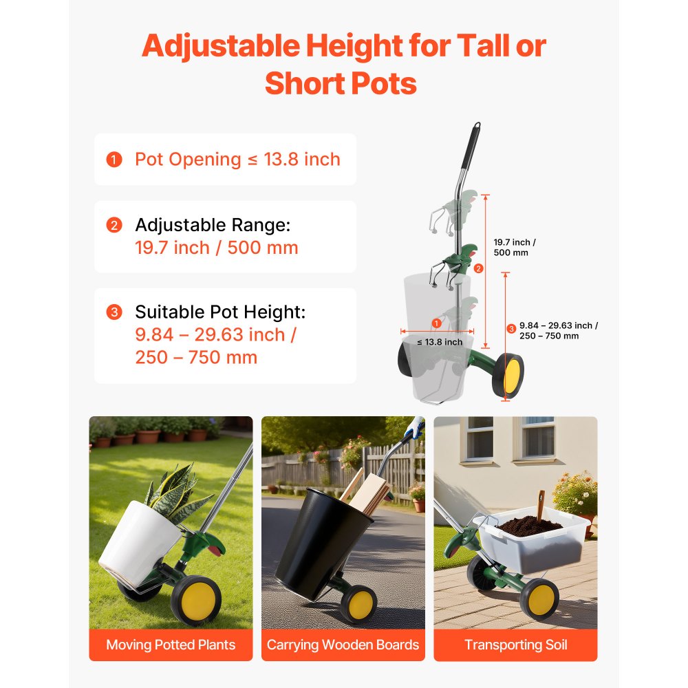 Gartentopftransporter, robuster Topftransportwagen mit verstellbarem Greifarm, max. 65 kg Tragkraft, Pflanzenwagen mit Saugnapf und sicherer Verriegelung, für den Innen- und Außenbereich geeignet Gartentopftransporter, robuster Topftransportwagen mit verstellbarem Greifarm, max. 65 kg Tragkraft, Pflanzenwagen mit Saugnapf und sicherer Verriegelung, für den Innen- und Außenbereich geeignet