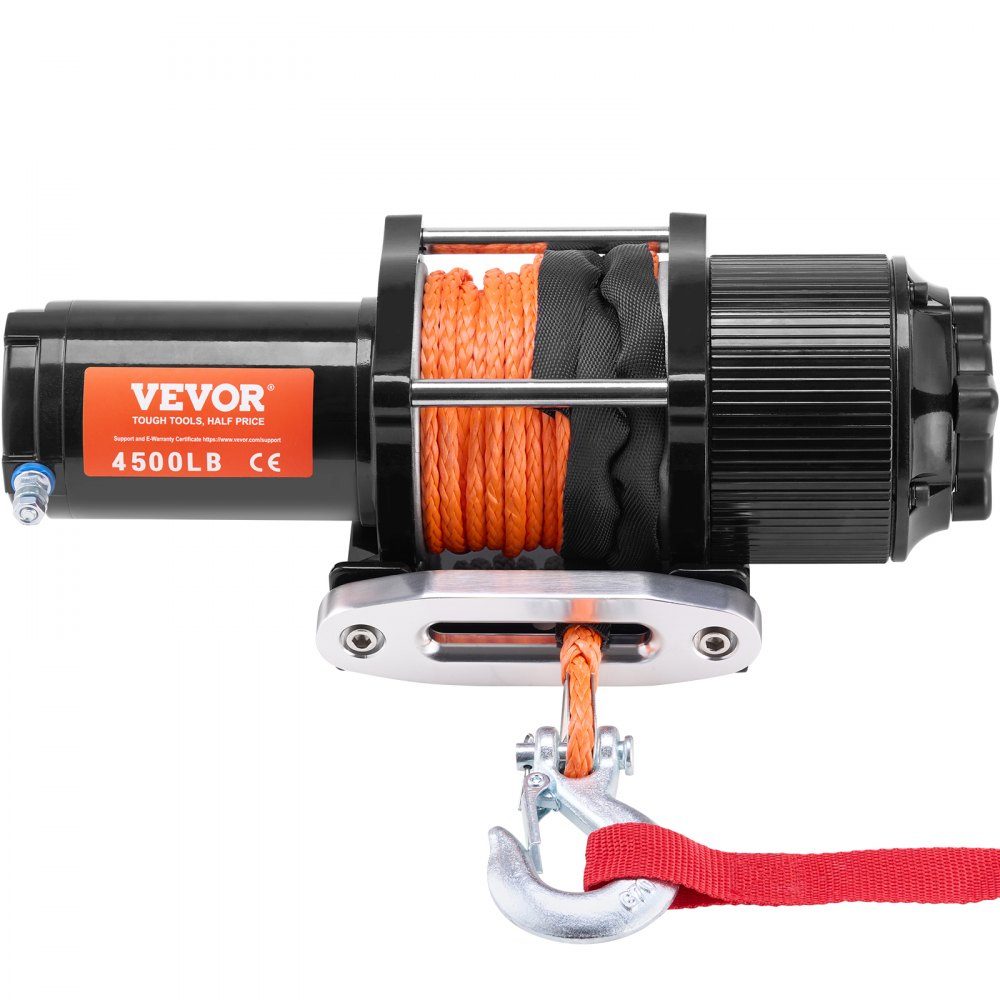 Electric Winch, 2048kg Pulling Force, 12V DC for ATV/UTV, with 12 Strand Synthetic Rope (Φ1/4" x 39ft), Aluminum Fairlead, Remote Controls, IP55 Water Resistance