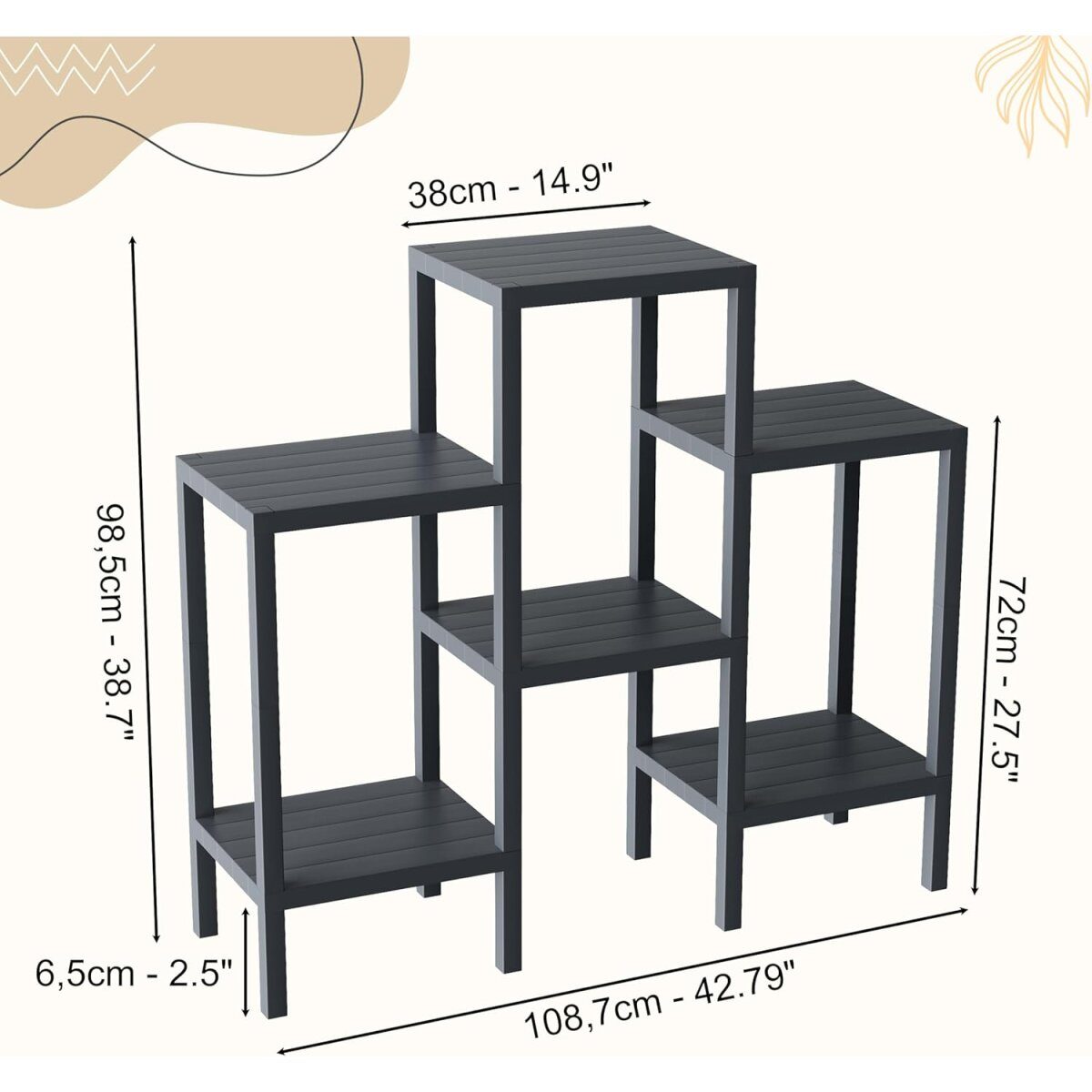 Ribelli 6 tier flower shelf, gray