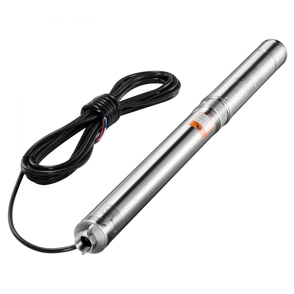 Deep well pump, 750W input power, 65L/min flow, 64m head, with 20m cable, external control box, stainless steel water pump, for industrial irrigation and home use, IP68