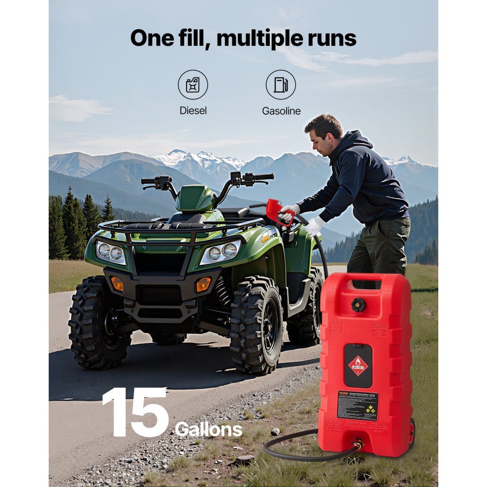 Bidon de carburant pour camion de carburant 56,78 L avec mode gravité et pompe manuelle, bidon d'essence, tuyau de livraison de 3 m et pompe manuelle, réservoir d'essence pour bateaux à moteur, VTT, essence et diesel