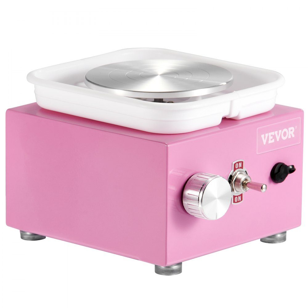 Mini Pottery Wheel 0-320RPM Adjustable Speed ​​Detachable Basin Molding Machine 2.5"/3.9" 2 Turntables Electric Ceramic Pottery Wheel 18 Pieces Accessories for Arts and Crafts DIY Pink