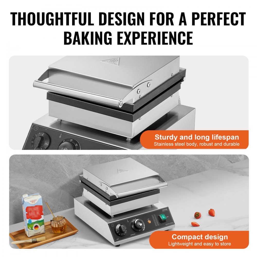 Commercial Waffle Maker Waffle Maker 2000W Non-Stick Belgian Waffle Maker Stainless Steel with Temperature and Time Control for Restaurant Bakery Snack Bar 2 Pack Waffles