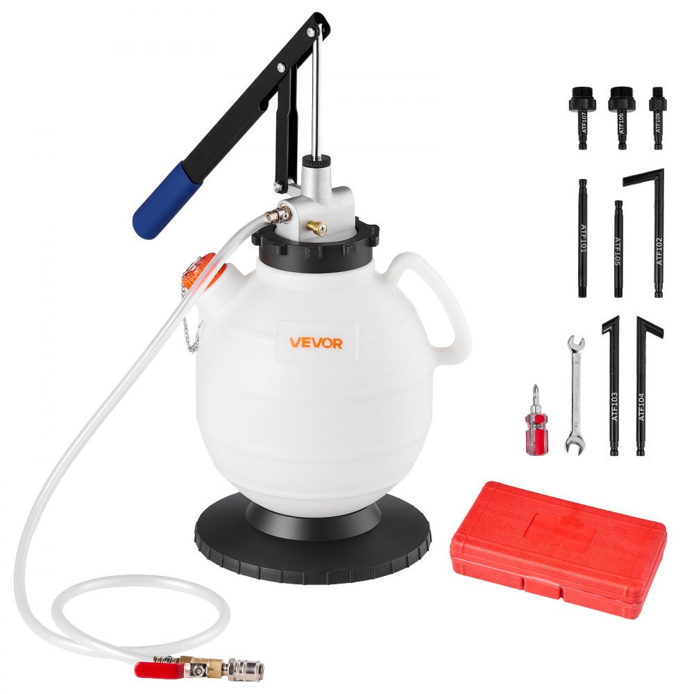 Pompa oleju przekładniowego Pojemność 7,5 l Ręczny wlew oleju ATF z 8 adapterami ATF i pompą zasysającą olej o długości 120 cm ze zbiornikiem HDPE do samochodów i kosiarek Pompa oleju przekładniowego Pojemność 7,5 l Ręczny wlew oleju ATF z 8 adapterami ATF i pompą zasysającą olej o długości 120 cm ze zbiornikiem HDPE do samochodów i kosiarek
