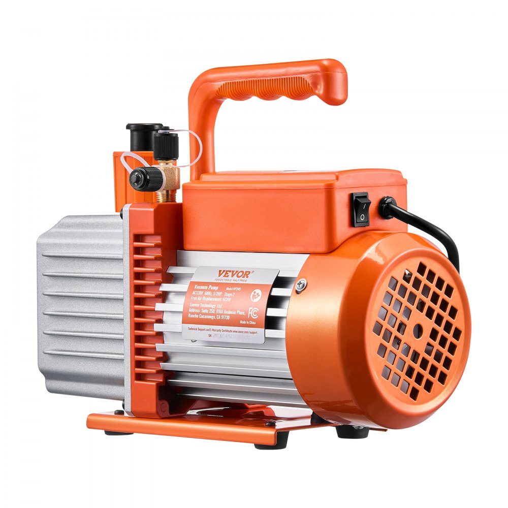 Vakuumpumpe 6 CFM HVAC 2-stufige Drehschieber-Vakuumpumpe für R134a R22 R410a-Systeme Auto-AC-Vakuumpumpensatz mit Ölflasche zur Harzentgasung für die Wartung von Autoklimaanlagen