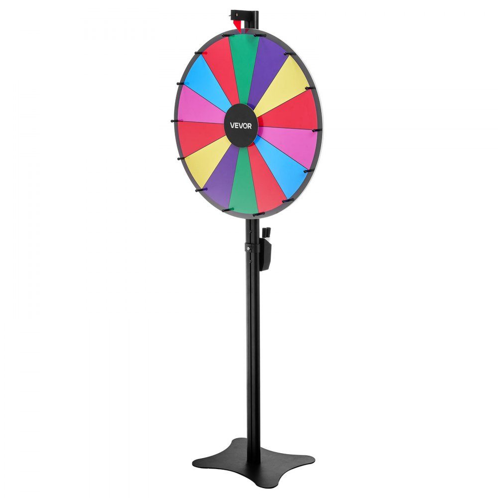 Glücksrad, Spinnrad (61 cm), 14 Fächer, Glücksrad mit Ständer, höhenverstellbar, Lotteriespiele, Gewinnspiel, Roulette, mit Tafelschwamm und 2 Markern, 6 Farben, ideal für Party, Kneipe, Messe