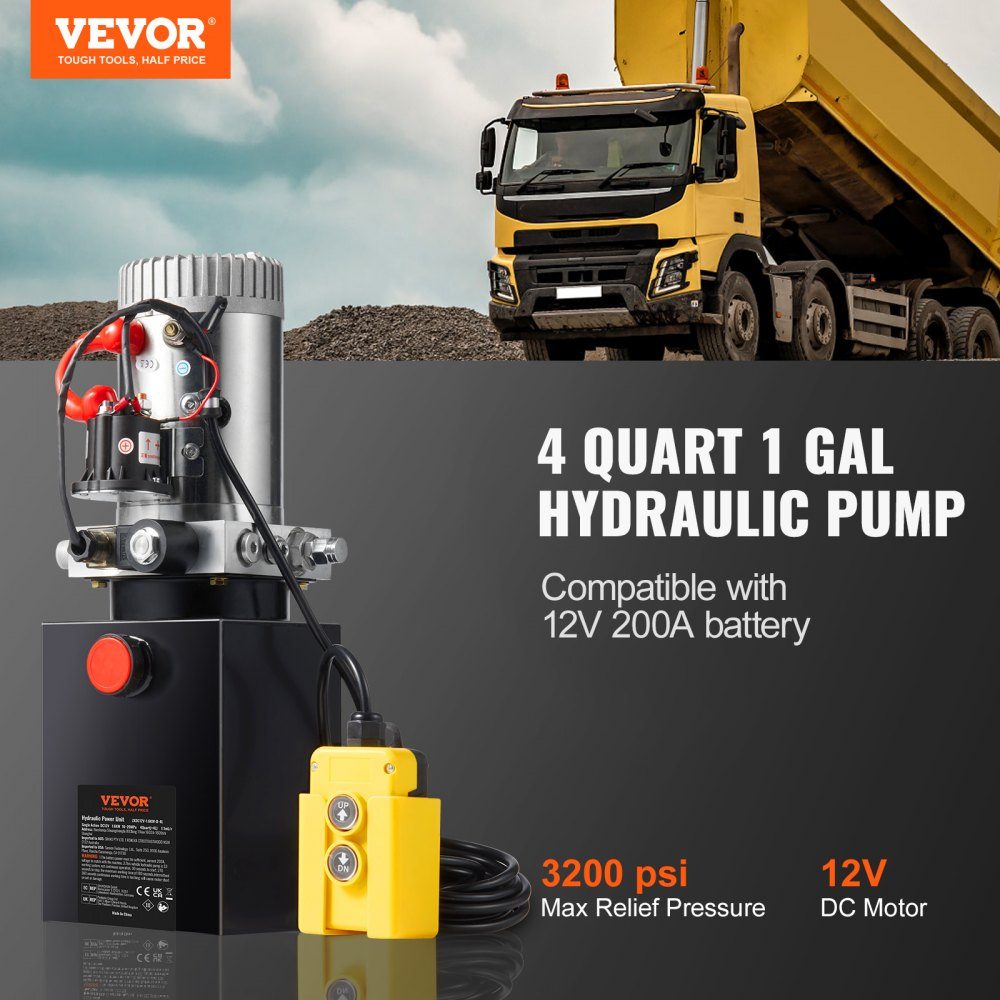 Hydraulic pump hydraulic unit 12V hydraulic unit 1600W, single-acting hydraulic pump hydraulic unit, 3.79L tank hand pump hydraulic unit, for elevators, forklifts etc