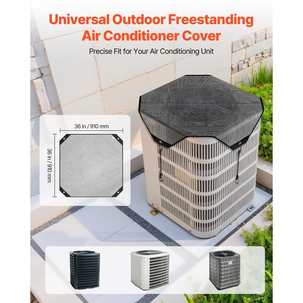 Outdoor Air Conditioner Cover 910x910mm Air Conditioner Protective Cover PVC Mesh Cover with Elastic Hooks Tear Resistant Outdoor All Seasons Black