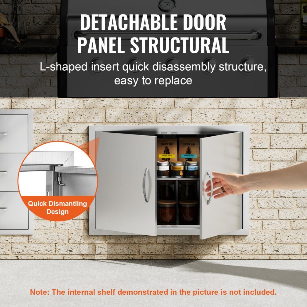 Grill Access Door 774x533mm Double Outdoor Kitchen Door Flush Mount Stainless Steel Door Vertical Wall Door with Handles for Grill Island Grill Station Outdoor Cabinet